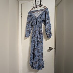 Japna Blue Floral Long Sleeve Maxi Dress